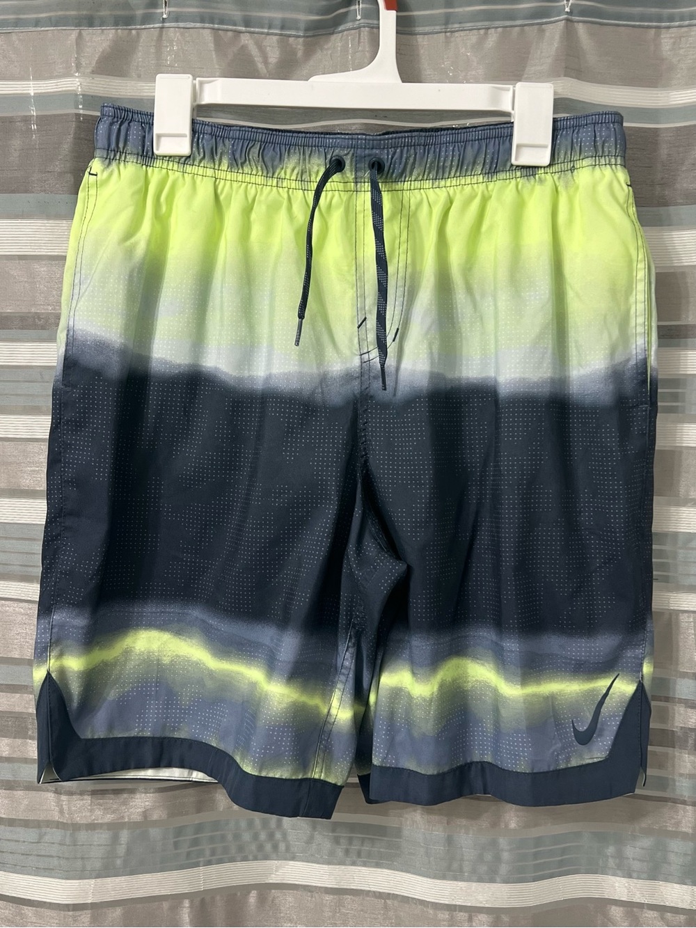 Nike Men’s Neon Green and Gray Gradient Swim Shorts